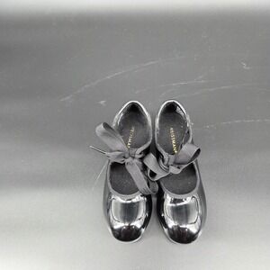 Weissman Black Patent Tap Shoes Ribbon Tie Girls Kids Dance